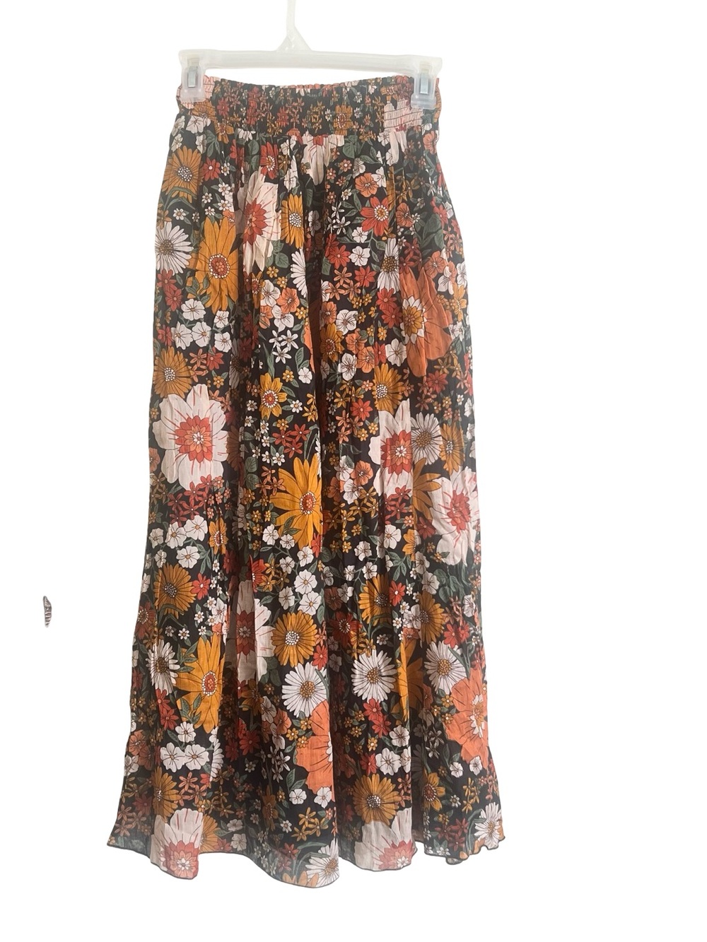 NATURAL LIFE Black Maxi Skirt with Orange, Yellow & White Floral Print